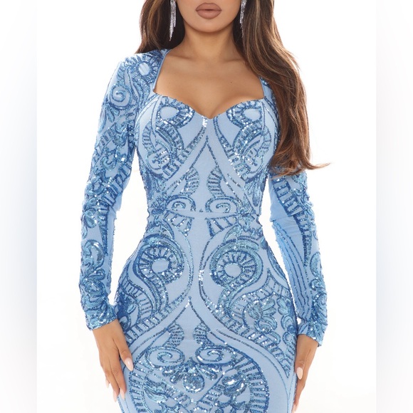 EUC Blue Sequined Mermaid Maxi Dress - Picture 2 of 3